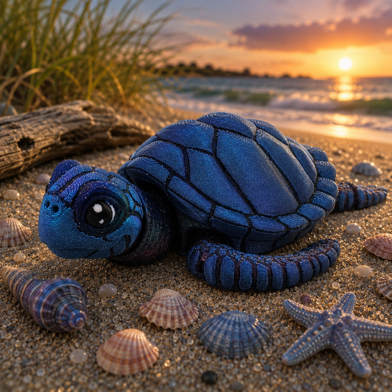 Prospect 3D - Baby Sea Turtle Articulated Figure - 3D Printed - Sea Turtle Shores Collection - 5x4.75x1.5 Dimensions
